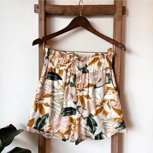 O.P.T Tropical Printed Linen Paperbag Shorts